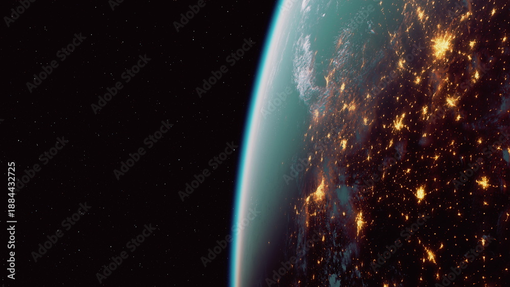 Fototapeta premium Celestial outline with fiery glow, Astronomical silhouette amid solar flare effects, Outer space depiction showcasing sunburst and shadowed planet face