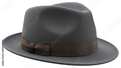 Gray fedora hat with brown ribbon
