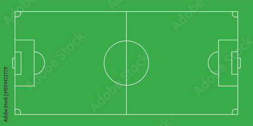 Football fields top view. Soccer grass fields with chalk lines. Green grass field background. Vector Football - Soccer Field. Scheme and marking of the football field, soccer field.