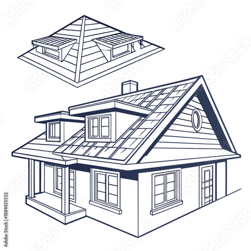 Roof Construction Concept, White Background Vector