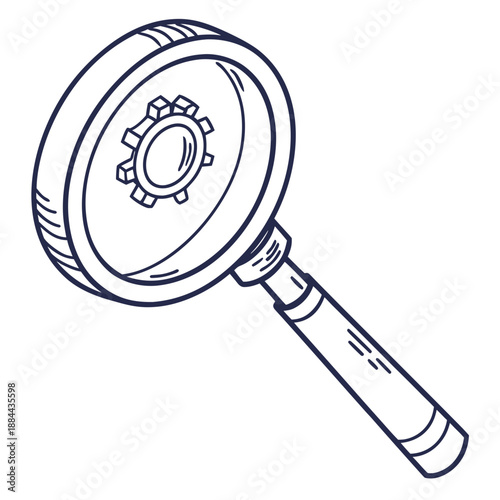 Search Magnifying Glass Icon, White Outline, Vector