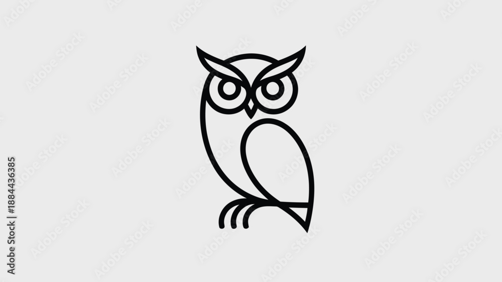 Fototapeta premium Simple line drawing of an owl isolated on white background, Vector, illustration