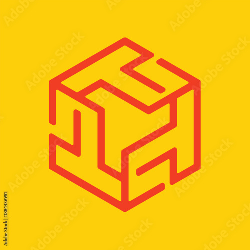 Abstract T letter 3D look modern grid logo design for brand