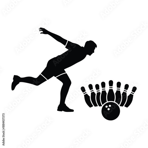 Person throwing a bowling ball isolated on white background, Vector, illustration