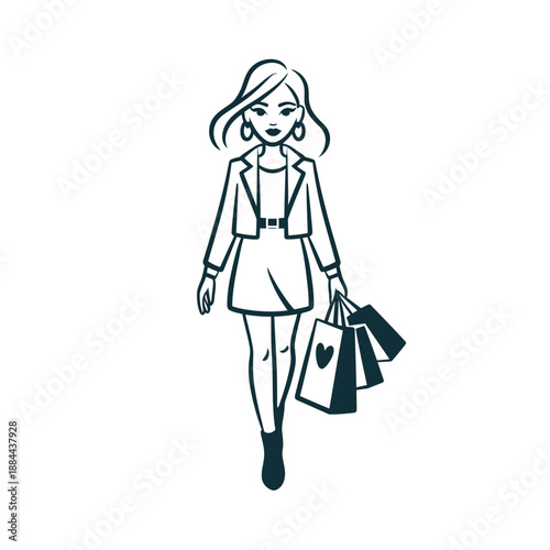 Woman shopping isolated on white background, Vector, illustration