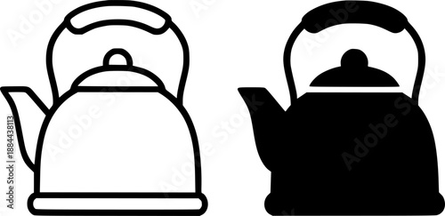 Kitchen equipment icon, kettle illustration in outline and silhouette style