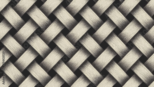 The intricate pattern of woven wooden strips creates a textured surface.