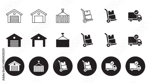 Logistics and shipping icons set in black ideal for design on transparent background silhouette