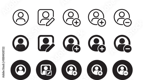 Collection of user profile icons in circular shapes on transparent background silhouette
