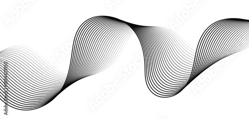 Abstract black flowing wave lines, minimal linear sound curve pattern, modern fluid motion design for technology, business, banner, poster and creative backgrounds