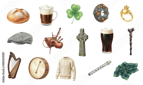 Irish cultural symbols and traditional folk heritage collection