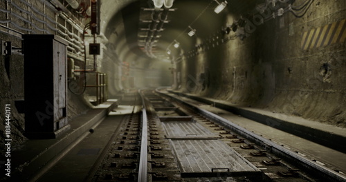 Tablou pe pânză well lit subway tunnel with control box and cable bundles, clean concrete surfac
