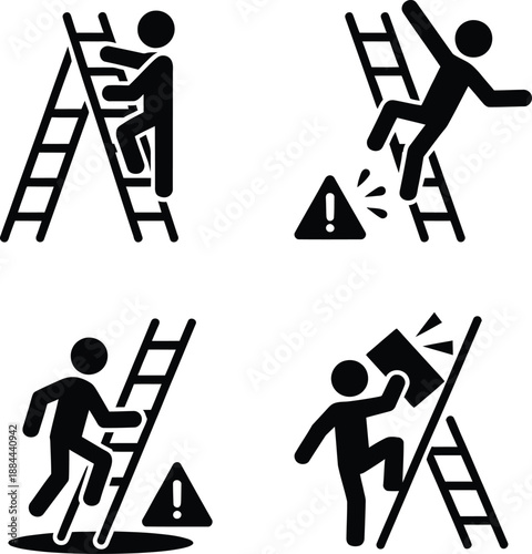 Icons depicting ladder safety and the risks of falling