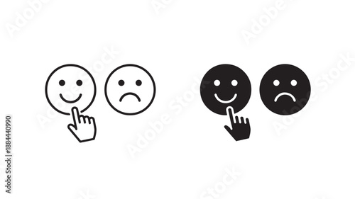 Four emotive faces with pointing hands on transparent background silhouette