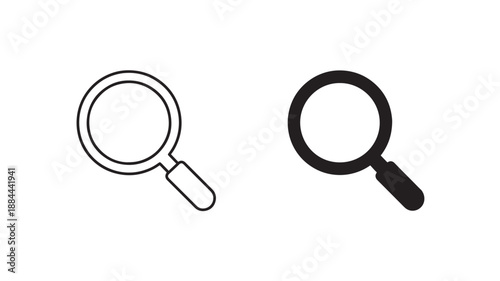 Two magnifying glass icons outline and filled on transparent background silhouette