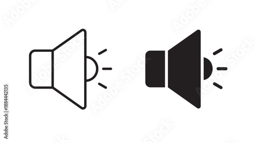 Speaker icons in outline and filled styles on transparent background silhouette