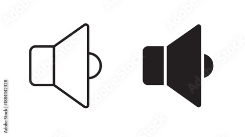 Two speaker icons one outlined and one filled on transparent background silhouette