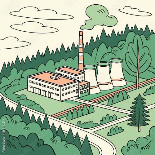 Electric Power Plant in Natural Green Surroundings
