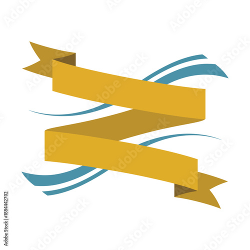 Golden ribbon with blue accents isolated on white background, Vector, illustration