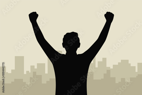 Triumphant Man Celebrating Success in the City, career success concept
