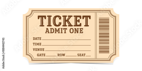 Realistic ticket admit for festivals, event, theater, concert, play.