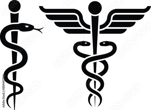 Caduceus and rod of asclepius symbols for healthcare