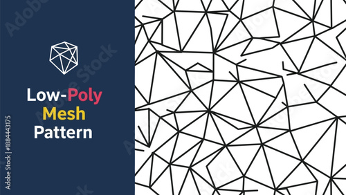 Black outline abstract geometric low poly mesh seamless pattern