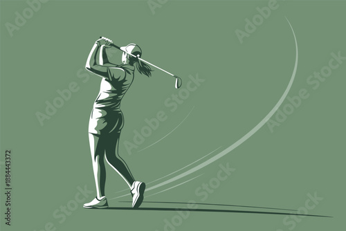 Dynamic Golf Swing of a Woman Athlete, sports performance concept