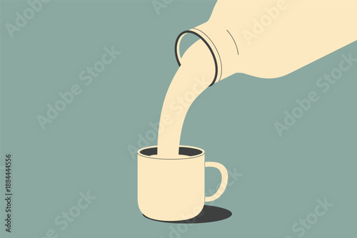 Pouring Milk into a Mug, breakfast routine concept