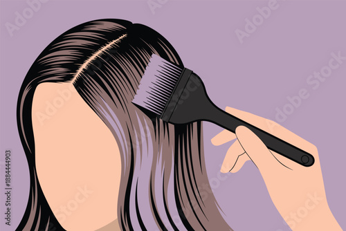 Hair Dye Application Process with Brush, beauty and haircare concept