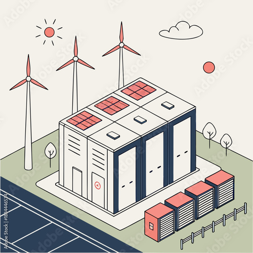 Modern Battery Storage Plant Near Renewable Energy Field