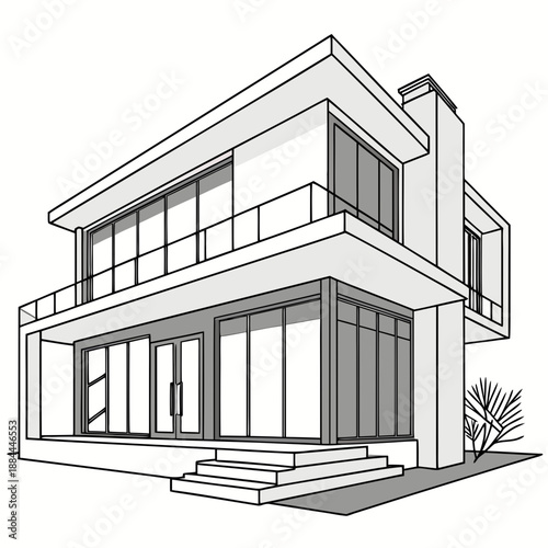 Modern Villa Construction Model on White Background