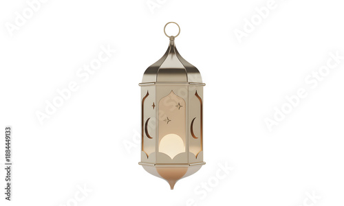 A beautifully designed lantern with a unique shape and pattern hanging from a hook on transparent background