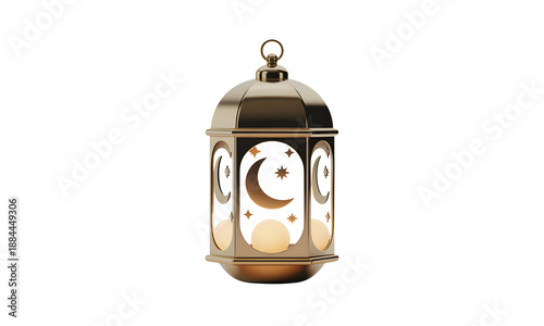 A beautifully designed lantern with a crescent moon and stars on a transparent background