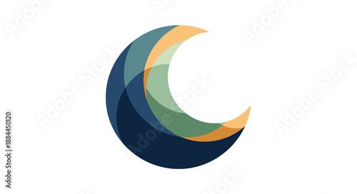 Multicolored crescent shape abstract symbol.