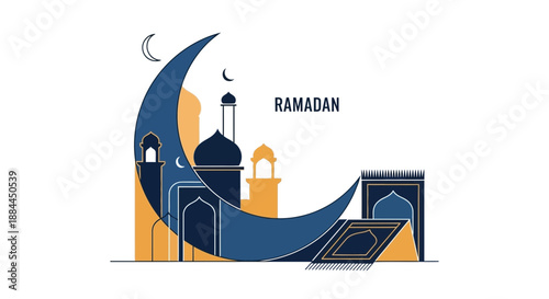 Ramadan Crescent Moon Islamic Illustration.