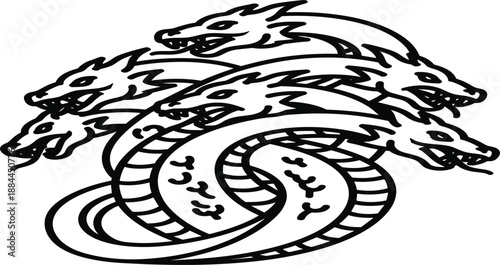 Modern Hydra Line Symbol for Fantasy, Gaming, and Tattoo Design.