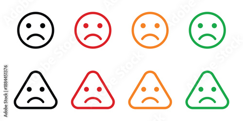 Sad Face and Triangle Icons in Various Colors emotion isolated on transparent background