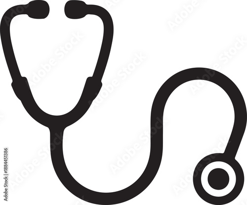 Black outline icon of a medical stethoscope used by doctors for listening to heart and lung sounds