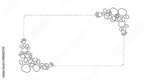 Simple rectangular frame with a dashed line border and decorative circle patterns in the opposite corners.