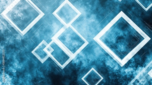 Abstract design with layered squares and smoky blue background