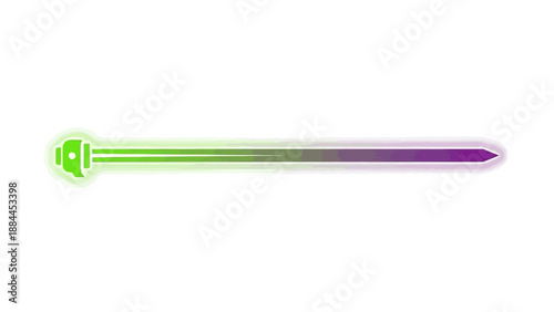 Colorful gradient lightsaber with green and purple hues isolated on white background.