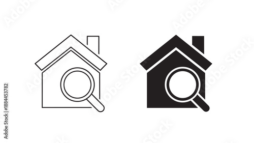 House inspection icon set with outline and solid fill on transparent background silhouette
