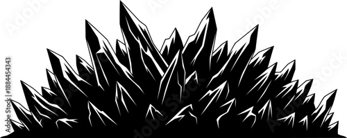 Jagged cluster of sharp mineral crystals or rocks silhouette vector