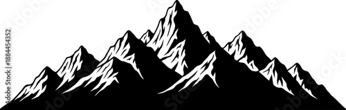 Jagged mountain range silhouette with snow peaks vector