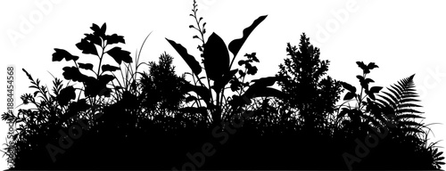 Mixed garden plant and weed silhouette cluster vector