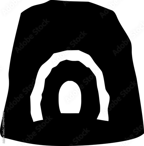 Simple cave entrance or tunnel opening in a rock silhouette vector