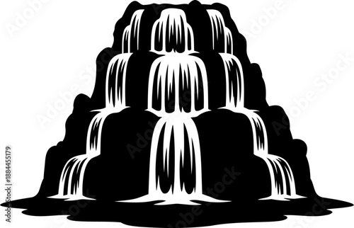 Tiered waterfall with cascading water flow silhouette vector