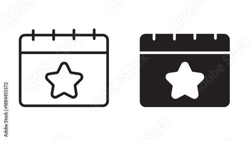 Two calendar icons with star symbols distinct styles on transparent background silhouette