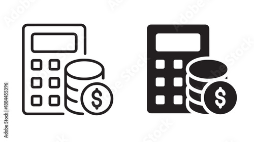 Two calculator icons with coins financial calculation design on transparent background silhouette